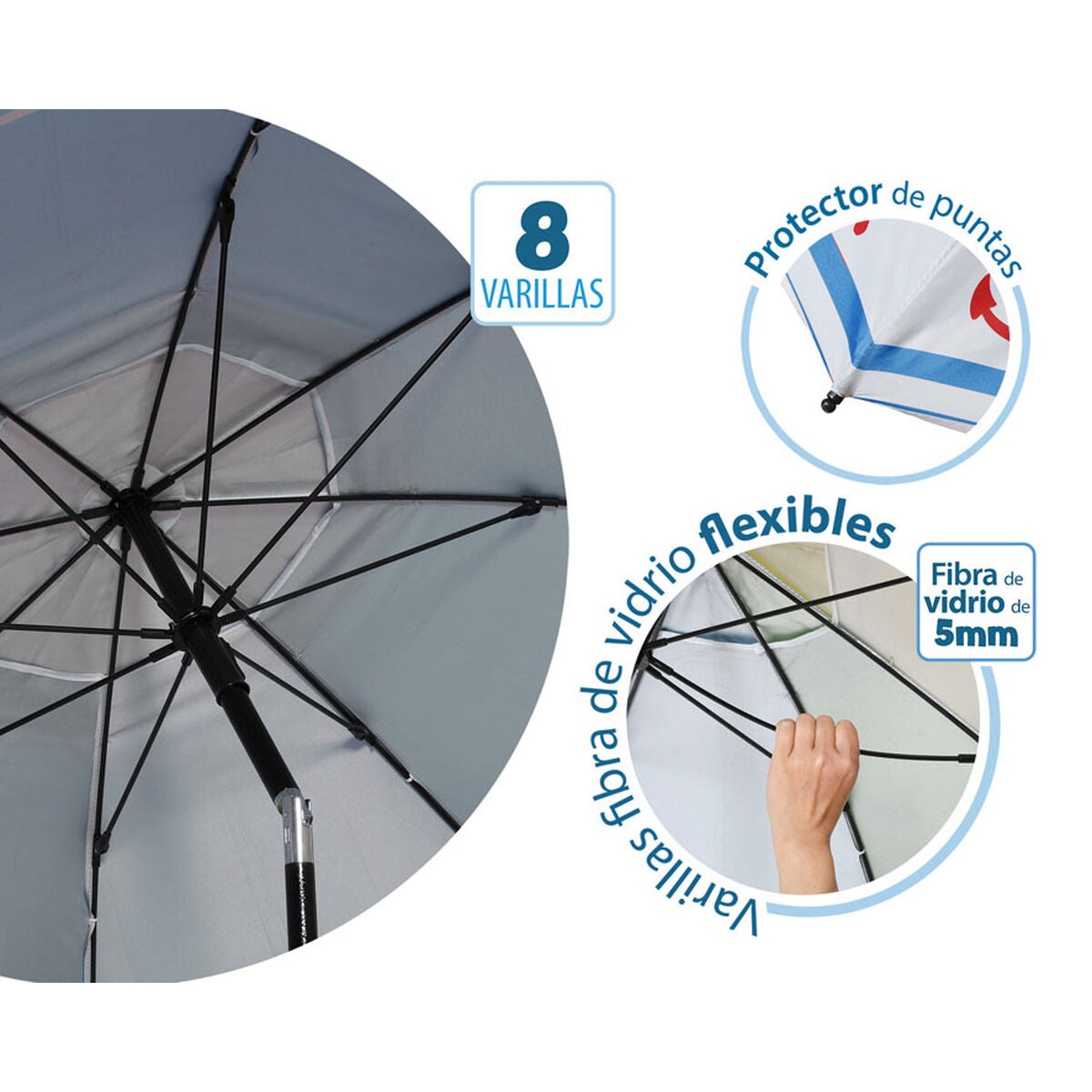 Sombrilla de playa Azul Ø 180 cm SPF50+ Ancla