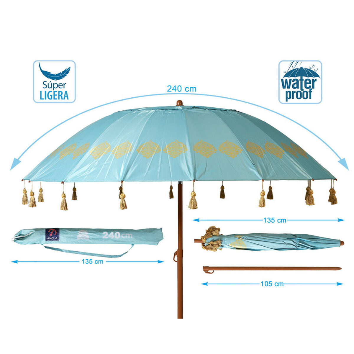 Sombrilla de playa Azul Ø 240 cm SPF50+