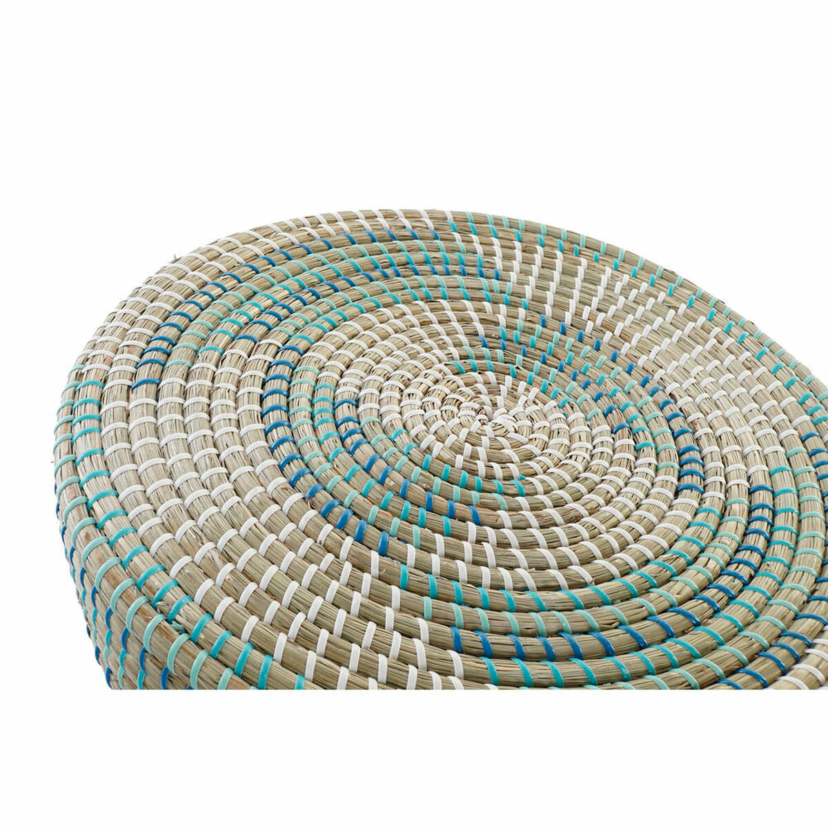 Reposapiés DKD Home Decor Natural Turquesa Blanco Ratán Tropical Hierba marina (41 x 41 x 42 cm)