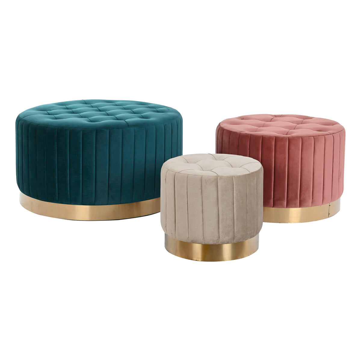 Reposapiés DKD Home Decor Verde Gris Burdeos Dorado Metal Terciopelo 80 x 80 x 45 cm
