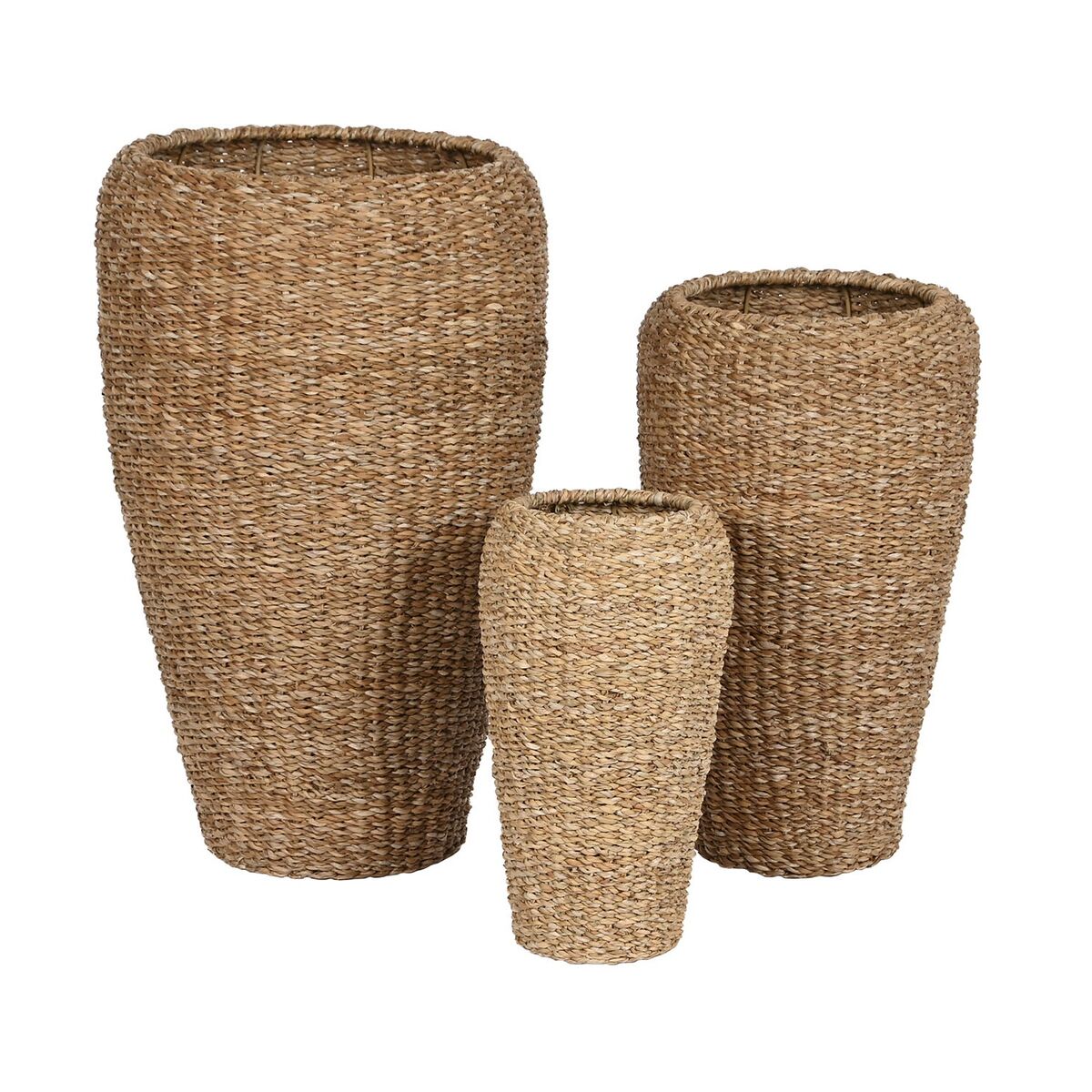 Set de Maceteros Home ESPRIT Natural Metal Fibra natural Bali 43 x 43 x 70 cm (3 Piezas)
