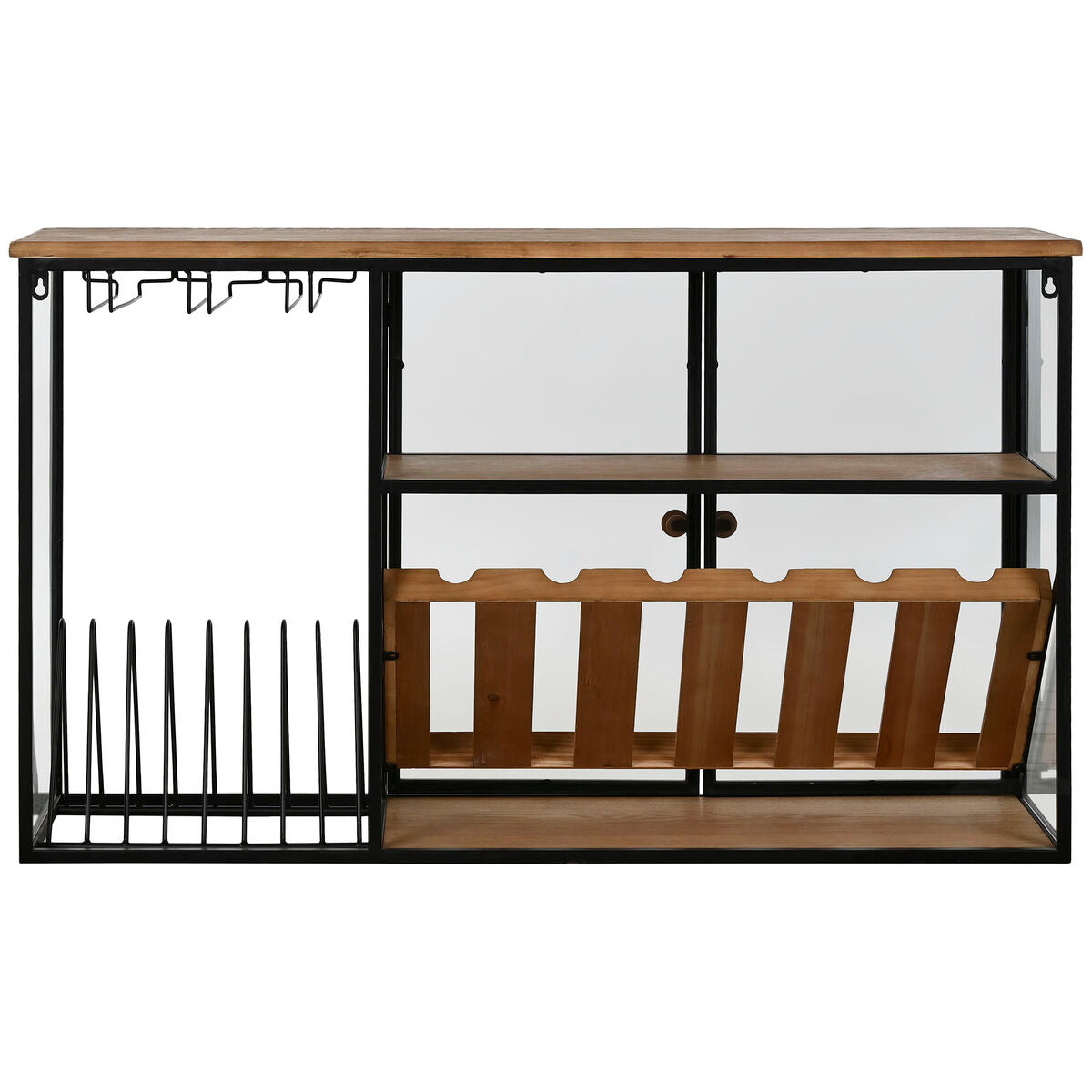 Botellero Home ESPRIT Negro Natural Madera Metal Cristal 102 x 32 x 60 cm