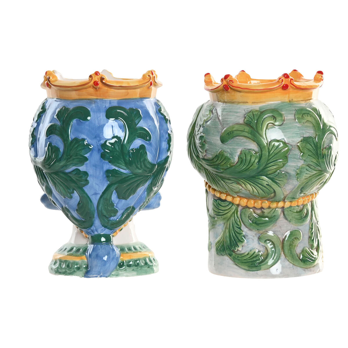 Macetero Home ESPRIT Verde Multicolor Porcelana 15 x 15 x 26.5 cm (2 Unidades)