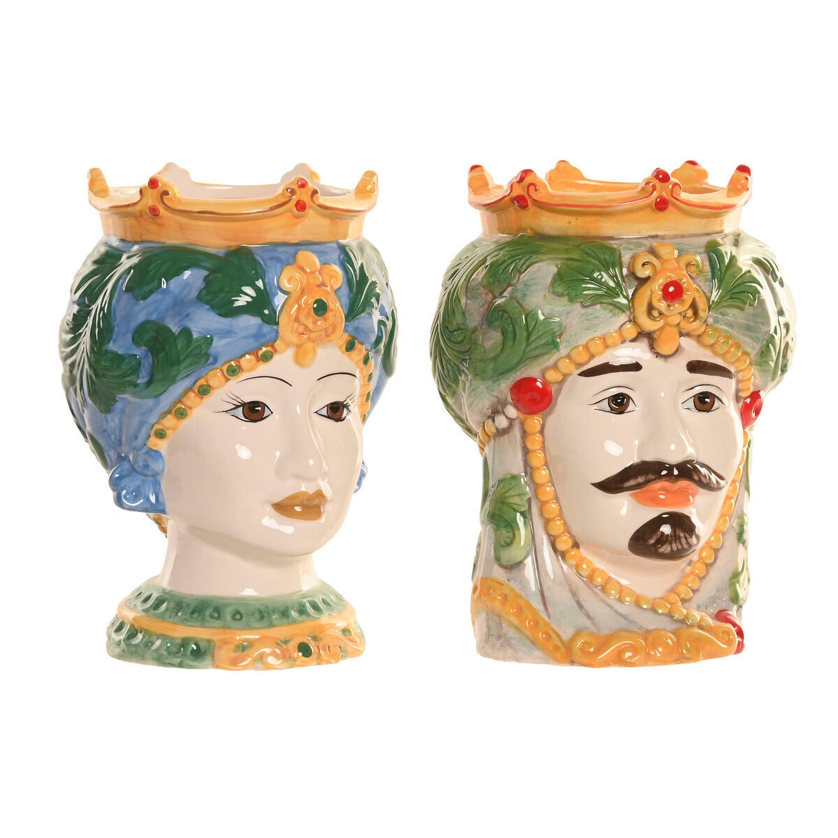 Macetero Home ESPRIT Verde Multicolor Porcelana 15 x 15 x 26.5 cm (2 Unidades)