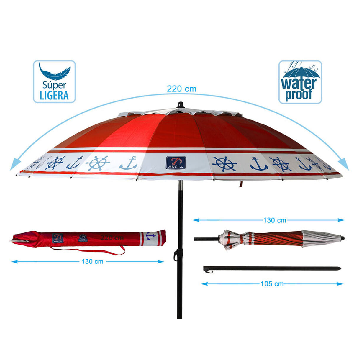 Sombrilla de playa Ø 220 cm SPF50+ Ancla