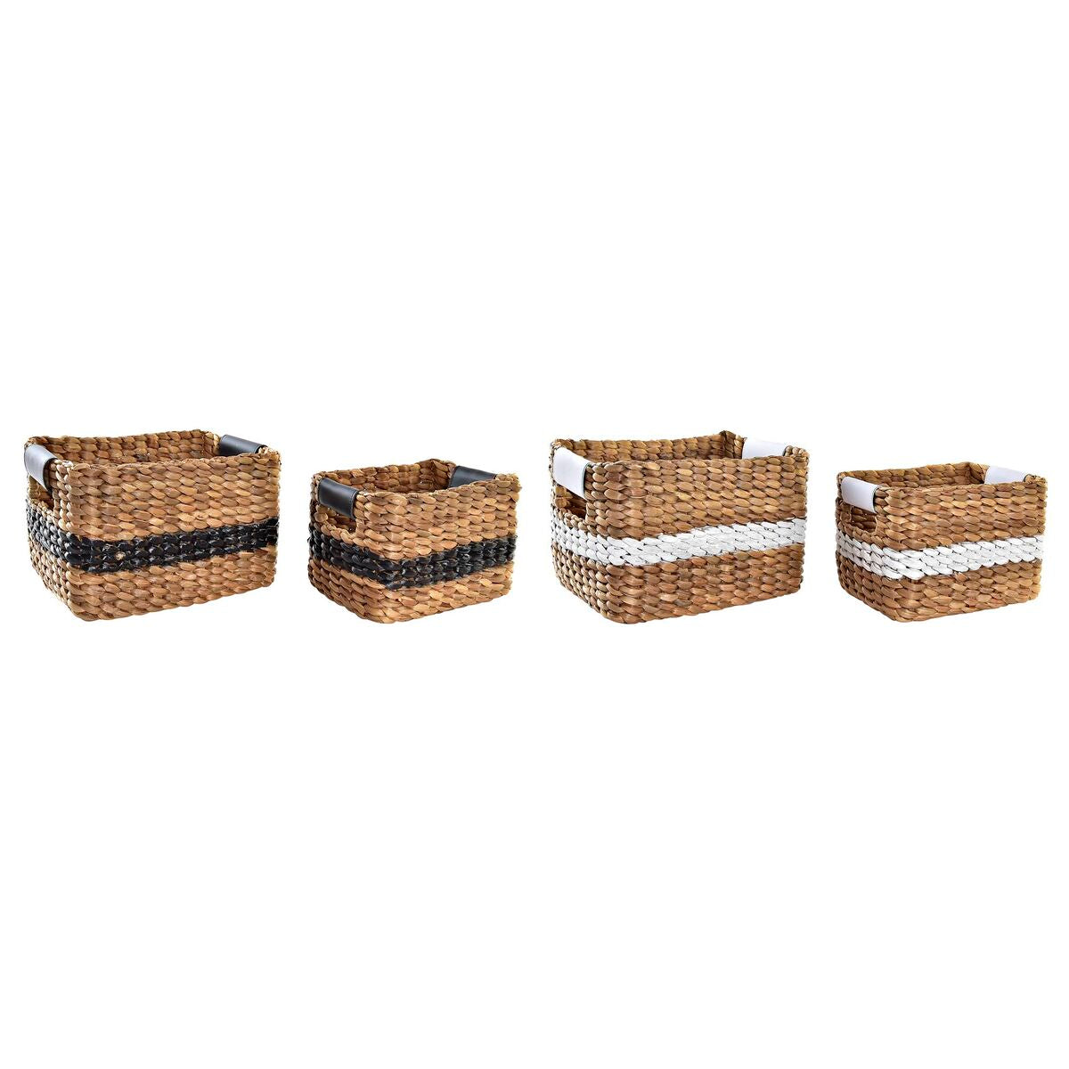 Juego de Cestas DKD Home Decor Blanco Negro Natural Blanco/Negro Poliuretano Madera Metal Fibra natural Colonial 30 x 40 cm 32 x