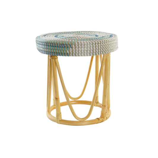 Reposapiés DKD Home Decor Natural Turquesa Blanco Ratán Tropical Hierba marina (41 x 41 x 42 cm)