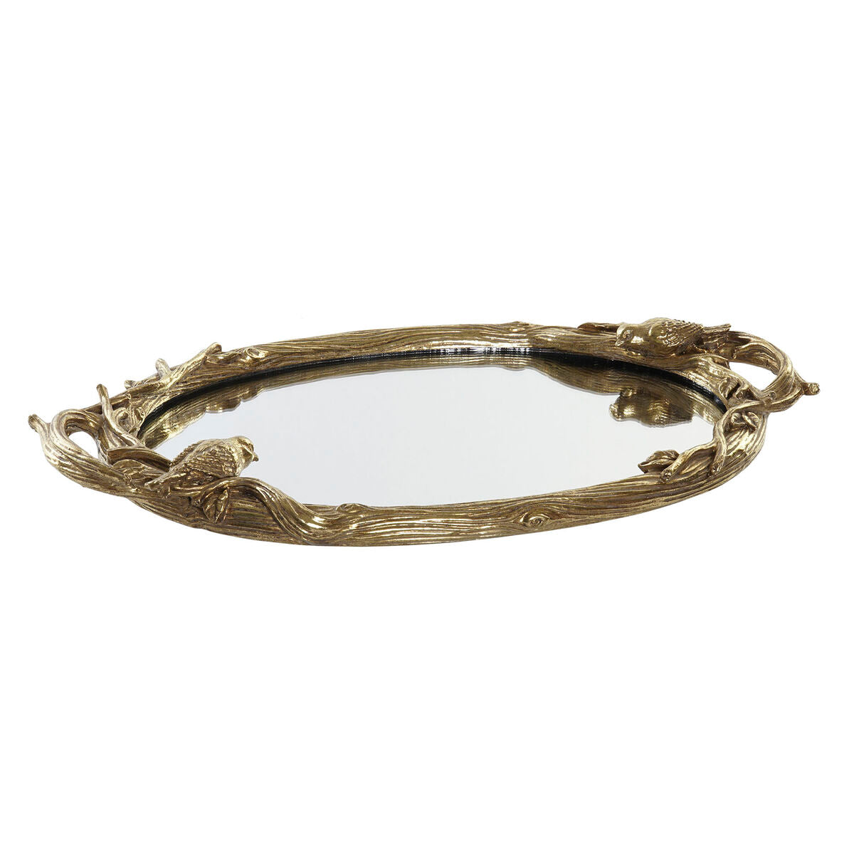 Bandeja DKD Home Decor Espejo Dorado Resina Pájaros (45 x 27 x 3,7 cm)