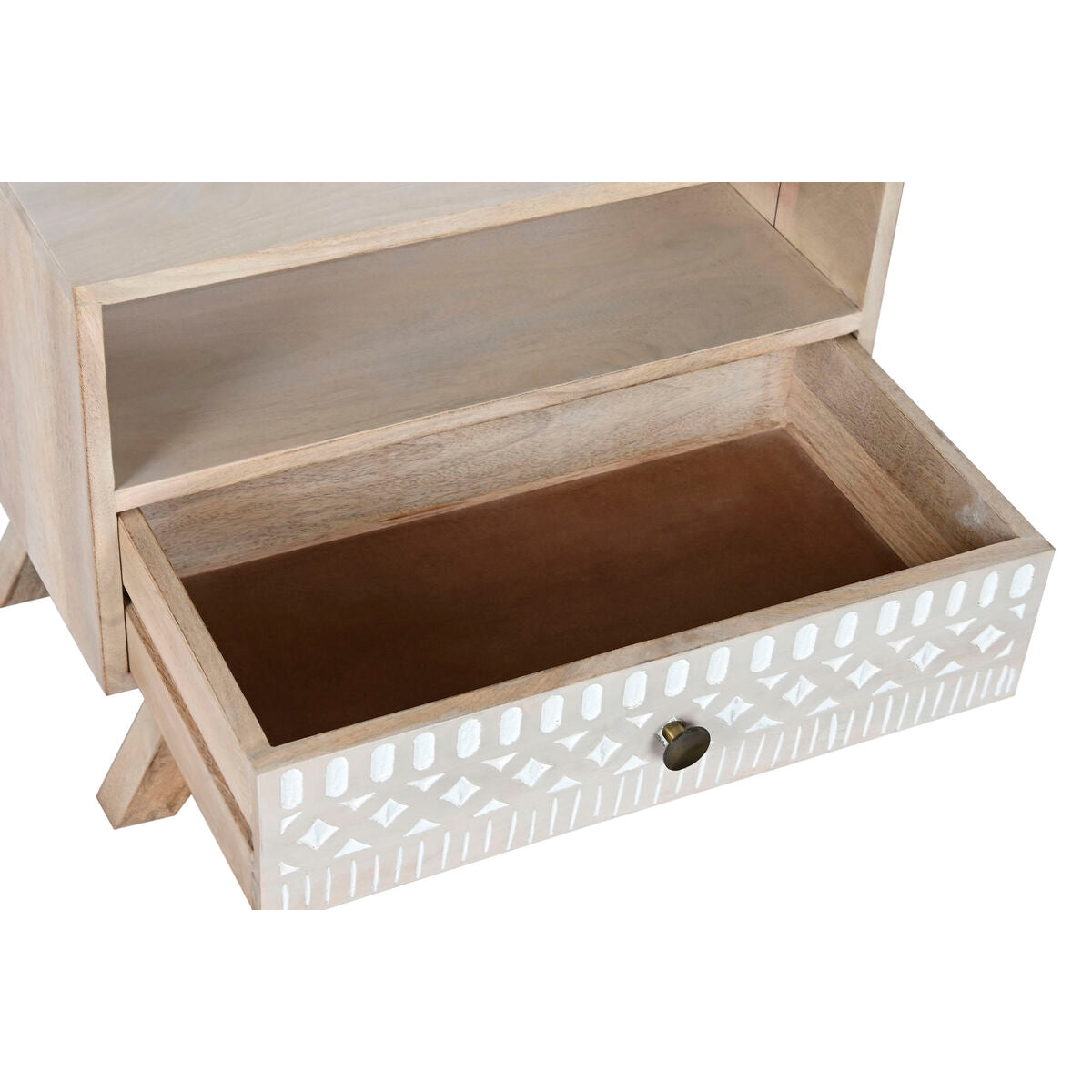 Mesita de Noche DKD Home Decor Blanco Natural Madera de mango 55 x 35 x 45 cm