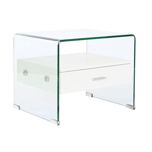 Mesita de Noche DKD Home Decor Blanco Transparente Cristal Madera MDF 50 x 40 x 45,5 cm