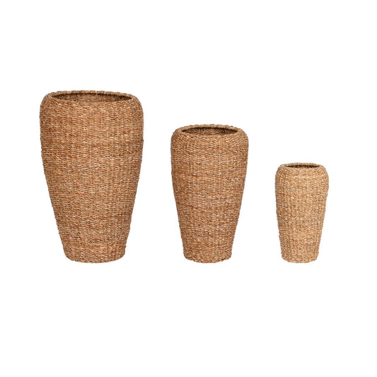Set de Maceteros Home ESPRIT Natural Metal Fibra natural Bali 43 x 43 x 70 cm (3 Piezas)