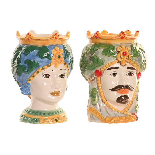 Macetero Home ESPRIT Verde Multicolor Porcelana 15 x 15 x 26.5 cm (2 Unidades)