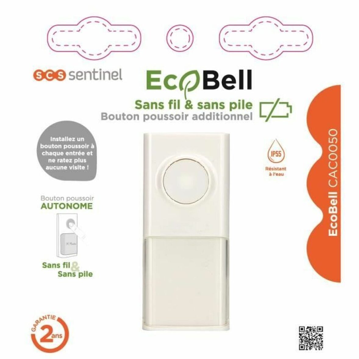 Pulsador para timbre SCS SENTINEL Ecobell CAC0050 Inalámbrico - Imagen 3
