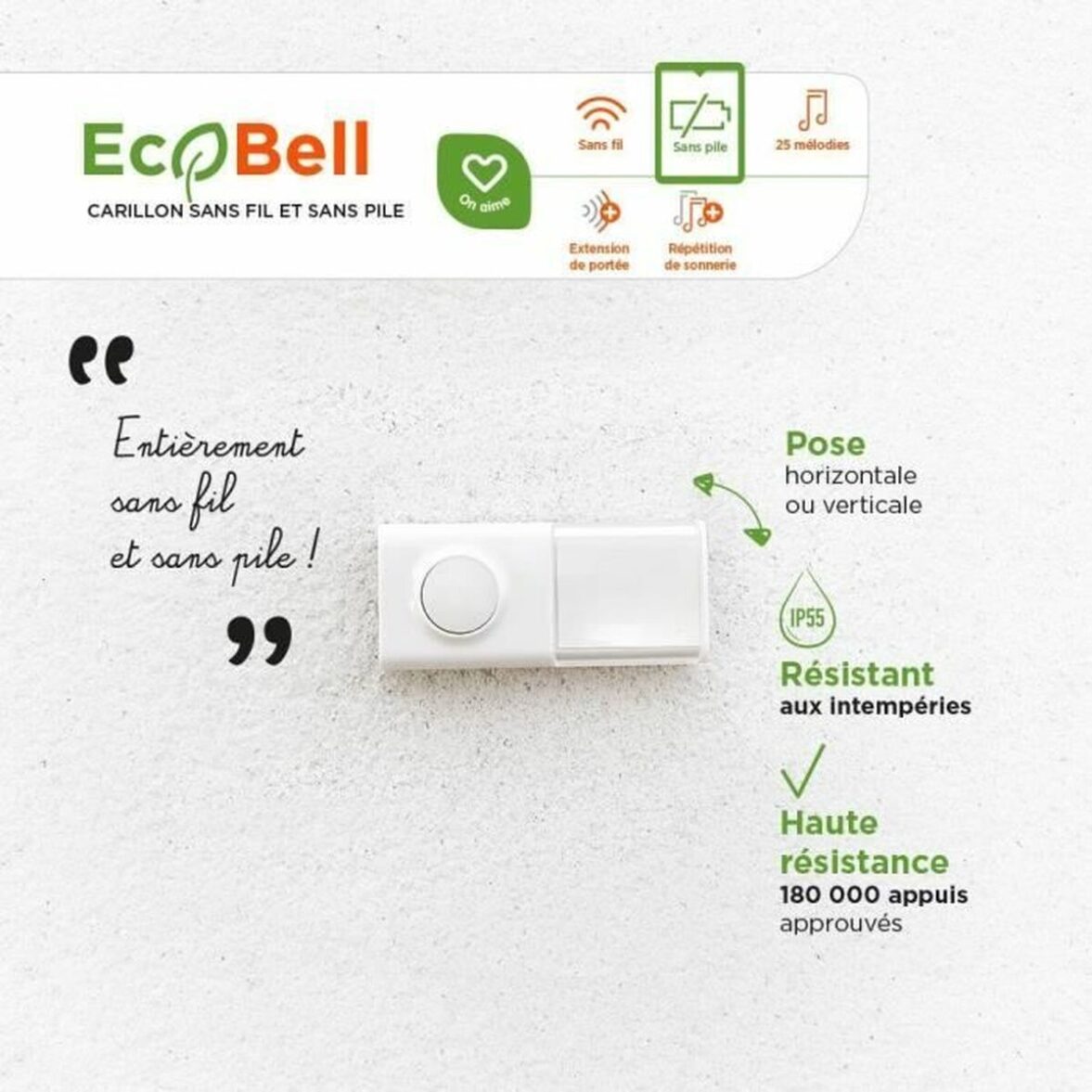 Timbre Inalámbrico con Pulsador SCS SENTINEL EcoBell 100 100 m - Imagen 4