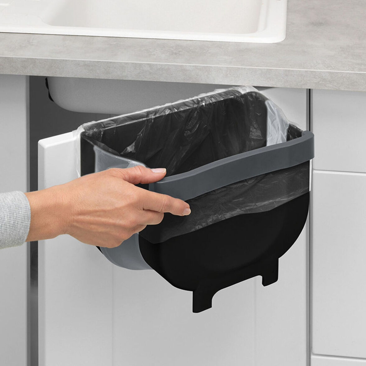 Cubo de basura para puerta de armario Wenko Fago 55028100 5 L Negro Plegable - Imagen 7