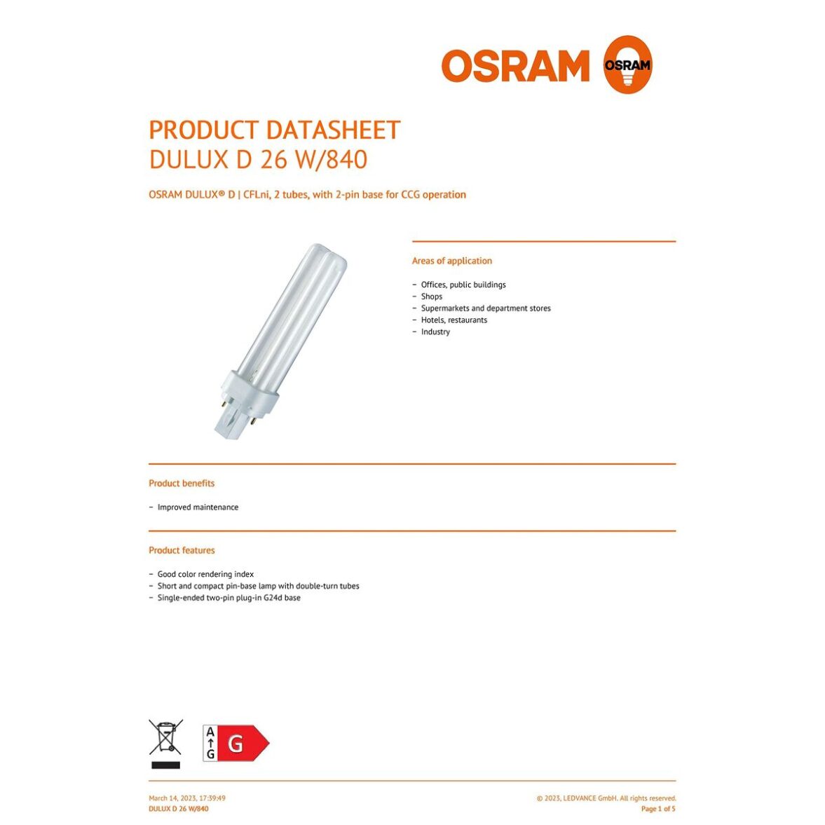 Bombilla de bajo consumo Osram 26 W G24D-3 4000 K - Imagen 3