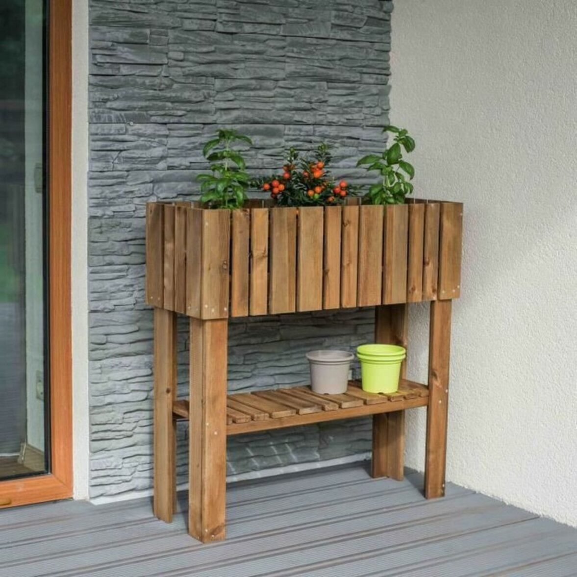 Maceta Ekju 78 x 29 x 79 cm Marrón Madera Cuadrado - Imagen 3