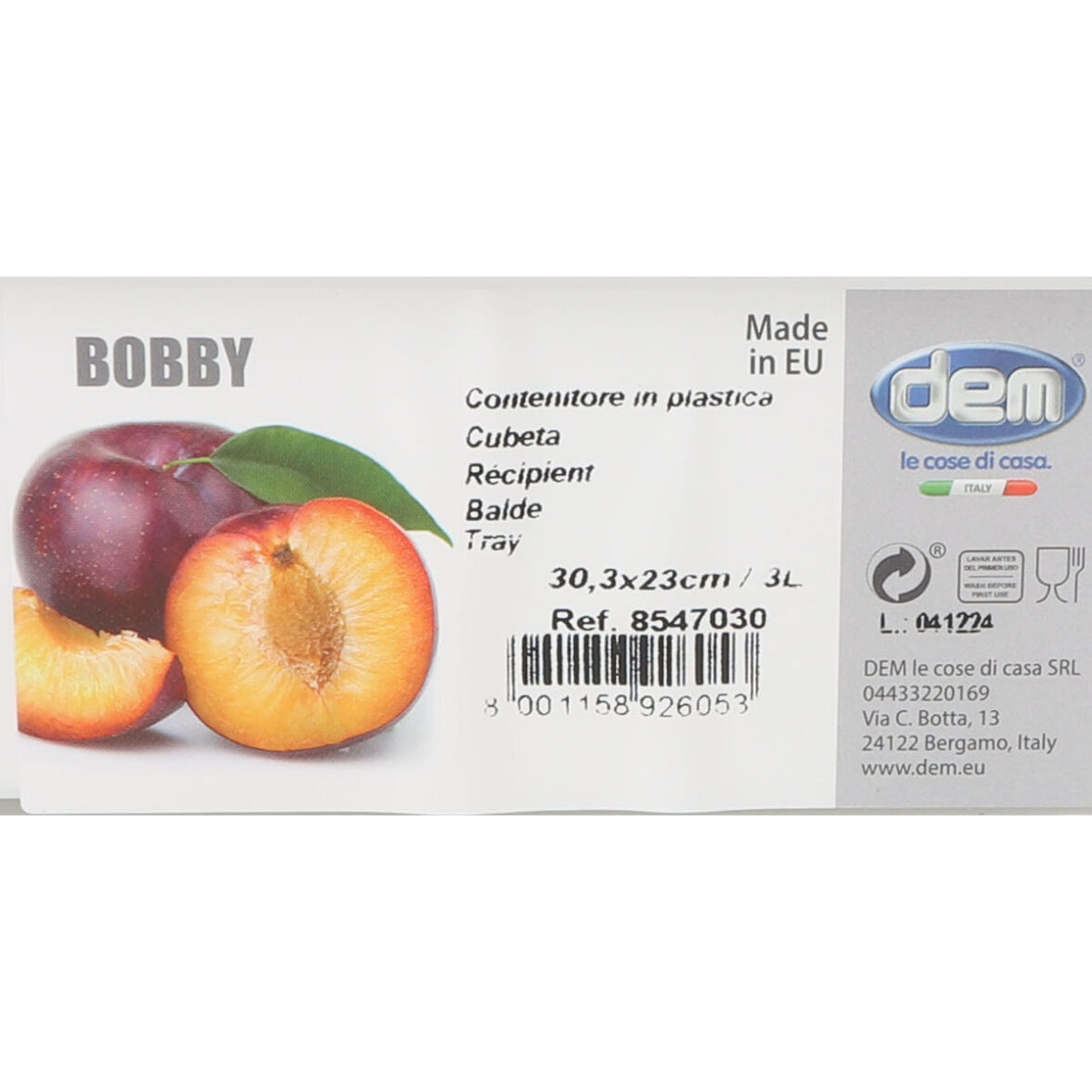 Cubeta Dem Bobby 3 L 30,3 x 6 x 23 cm (24 Unidades) - Imagen 3
