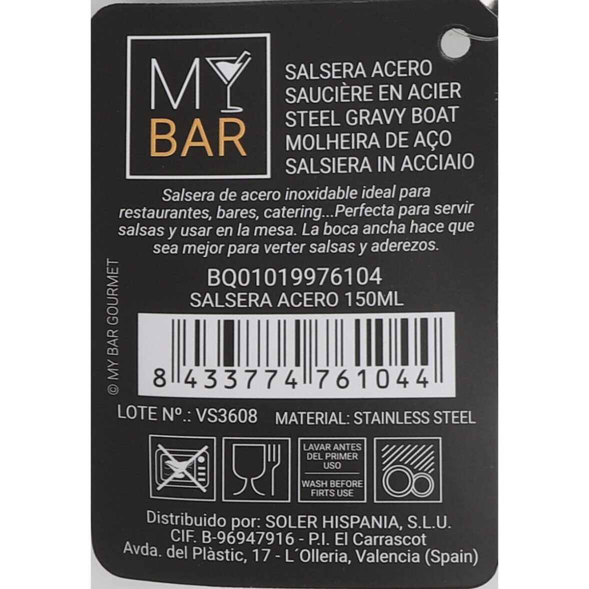 Salsera Quttin Bar 150 ml Plateado Acero (12 Unidades) - Imagen 3