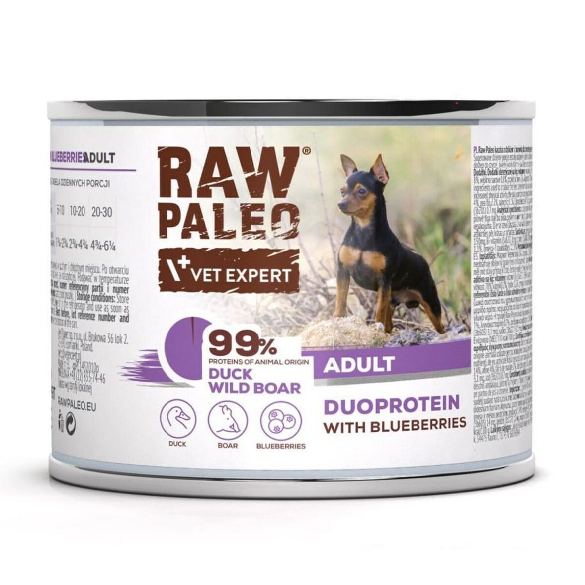 Comida húmeda VETEXPERT RAW PALEO Duoprotein Duck & Boar Adult 200 g