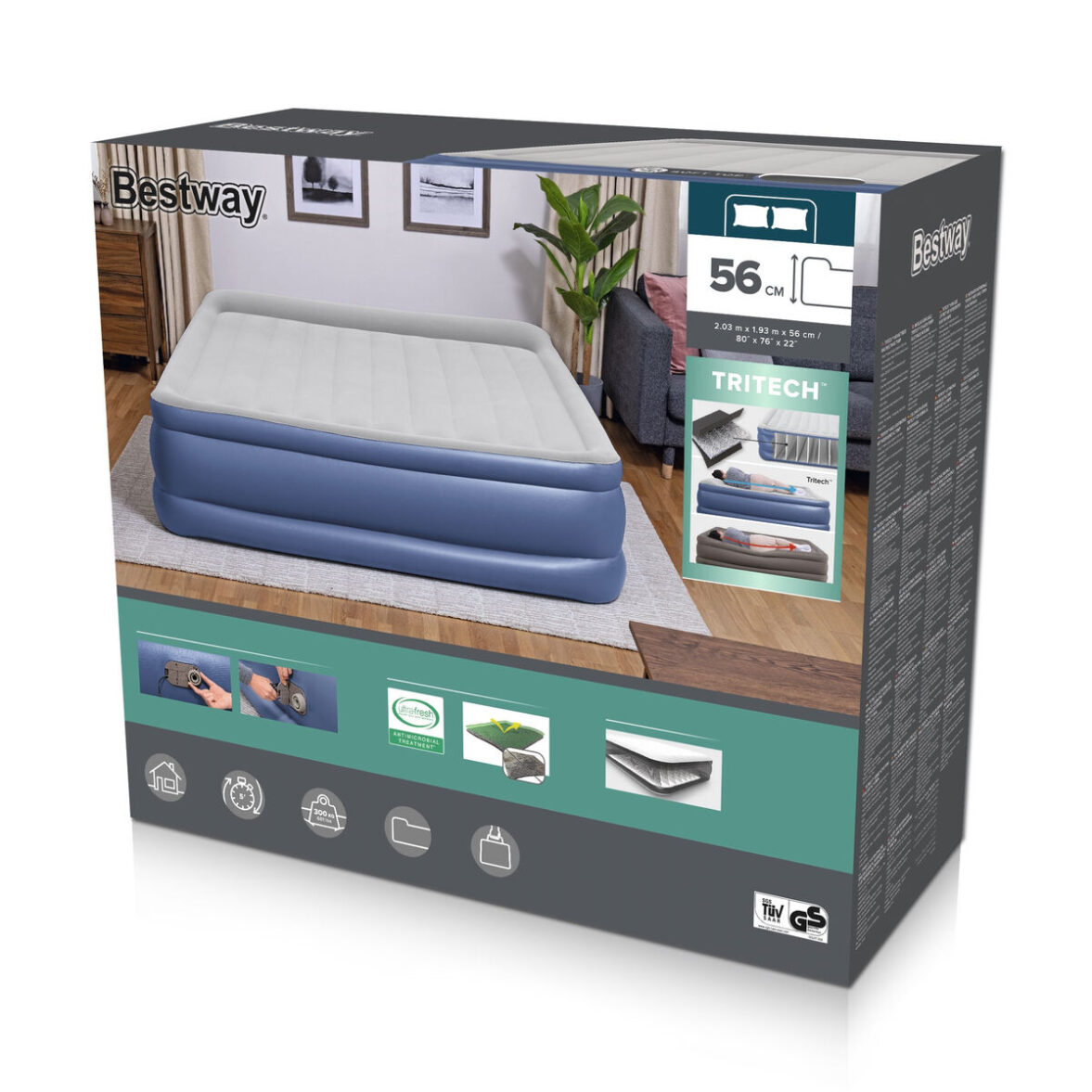 Bestway Cama Doble con Motor 203x193x56 cm Hinchable y Camping 67692 - Imagen 5