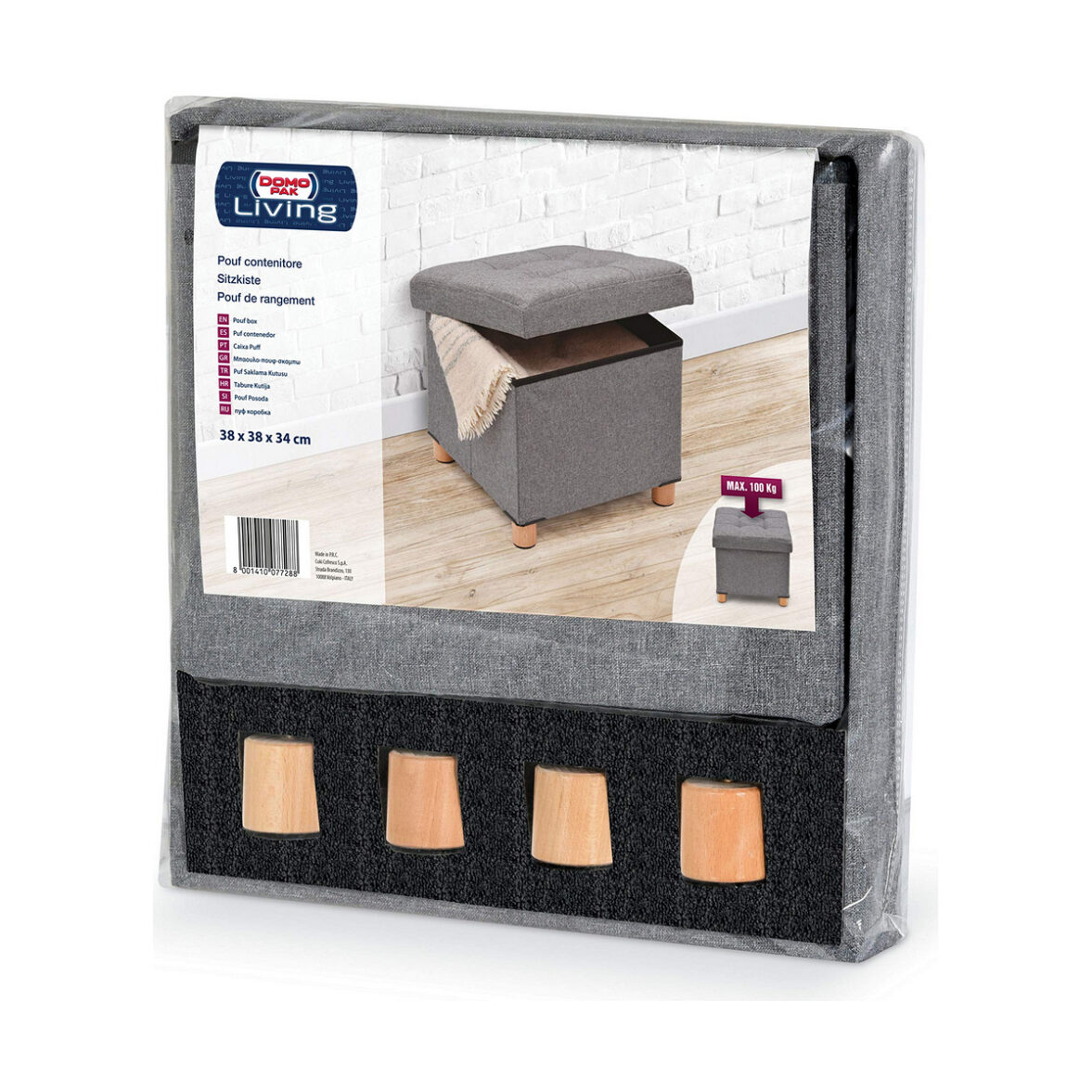 Puff Domopak Living Gris 38 x 38 x 34 cm Poliéster - Imagen 4