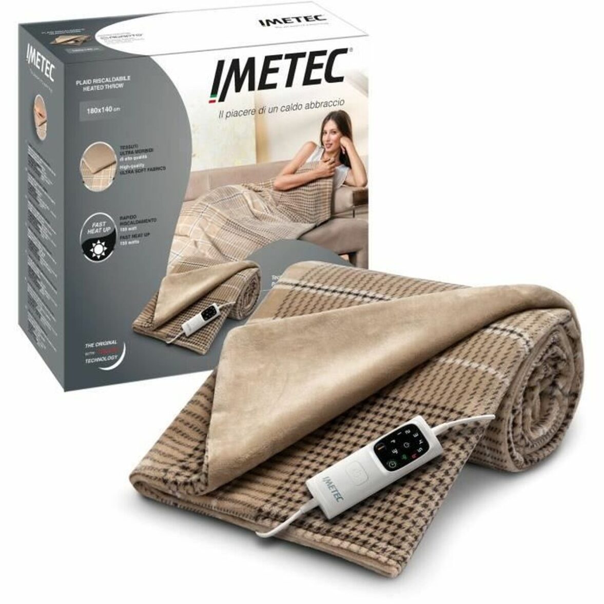 Manta Eléctrica IMETEC 16936 Marrón Terciopelo - Imagen 3