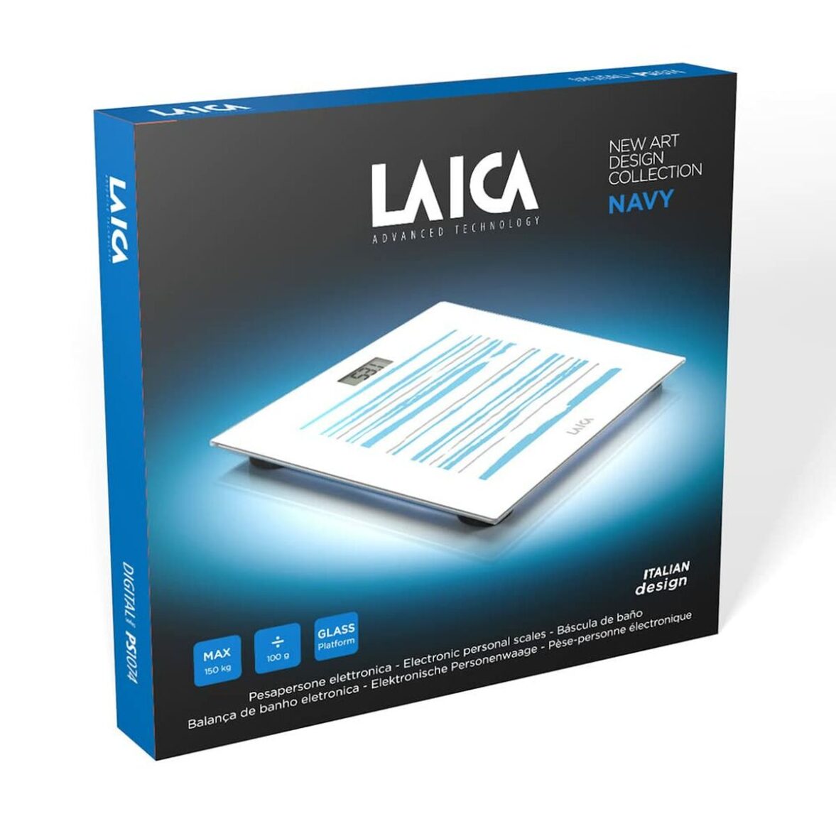 Báscula Digital de Baño LAICA PS1074 Blanco A rayas Multicolor Cristal Templado 150 kg - Imagen 3