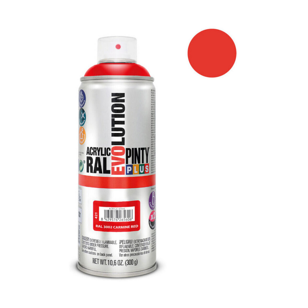Pintura en spray Pintyplus Evolution RAL 3002 400 ml Carmine Red - Imagen 3