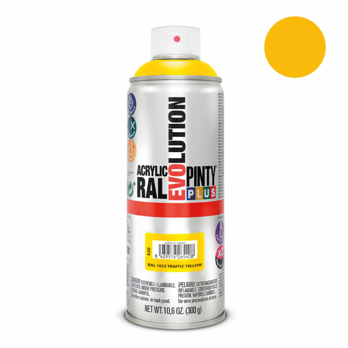 Pintura en spray Pintyplus Evolution RAL 1023 300 ml Traffic Yellow - Imagen 3
