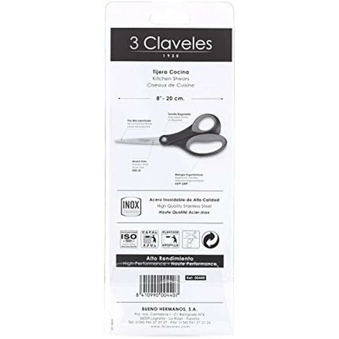 Tijeras de Cocina 3 Claveles 8" Acero Inoxidable Azul - Imagen 5