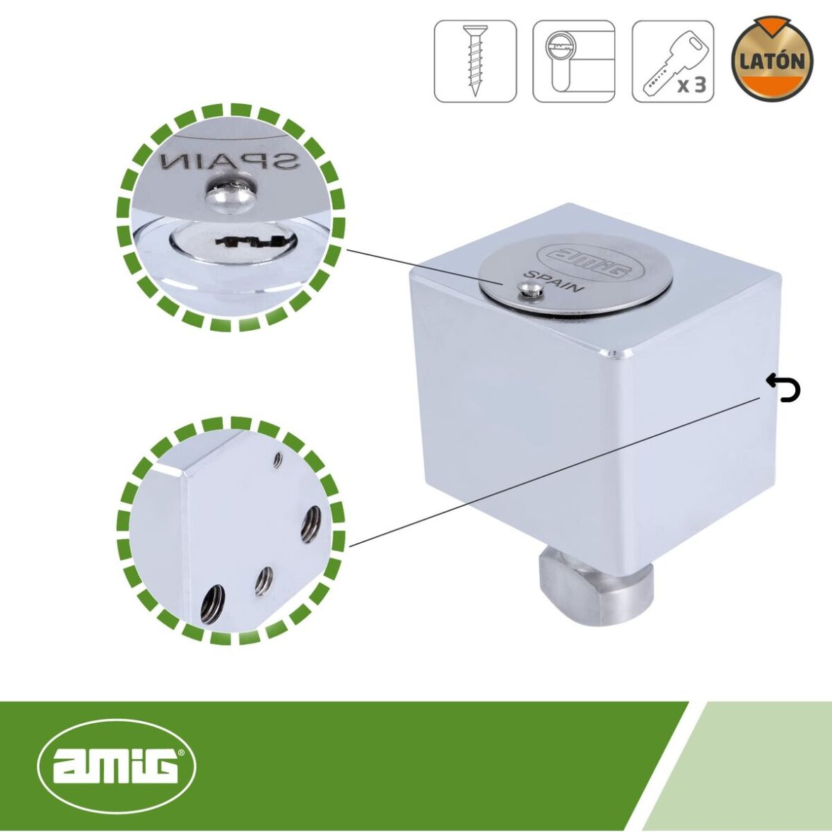 Cerradura AMIG A24542-670 Latón Cromado 6 x 5 cm Persiana Superior - Imagen 3