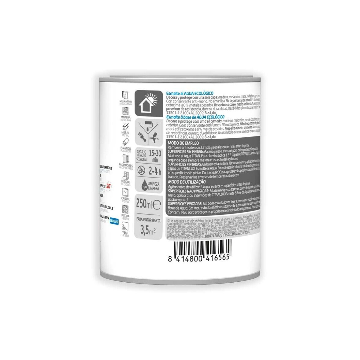 Esmalte acrílico Titanlux 01t056614 Ecológico 250 ml Blanco Satinado - Imagen 4