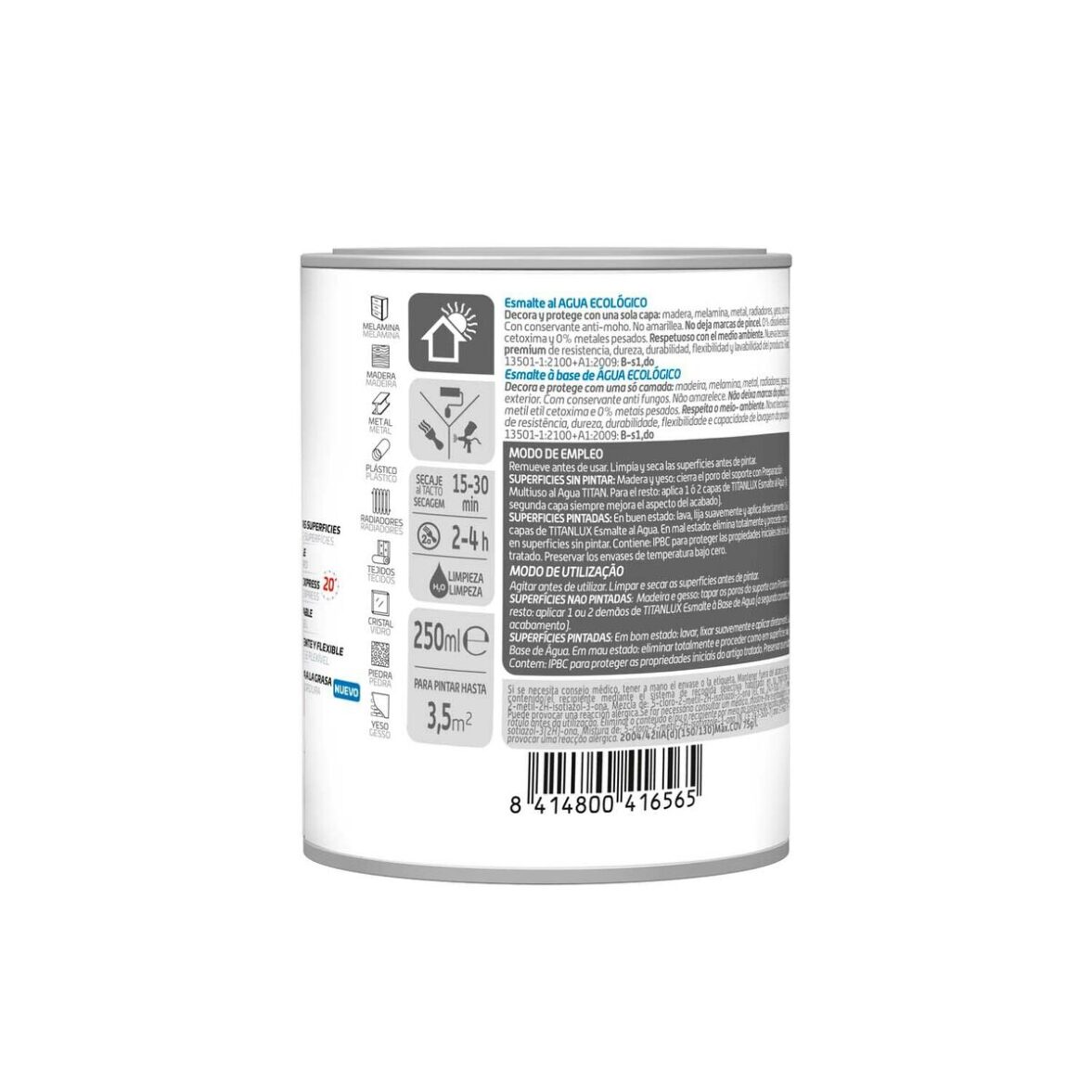 Esmalte acrílico Titanlux 02t056614 Ecológico 250 ml Blanco Mate - Imagen 3