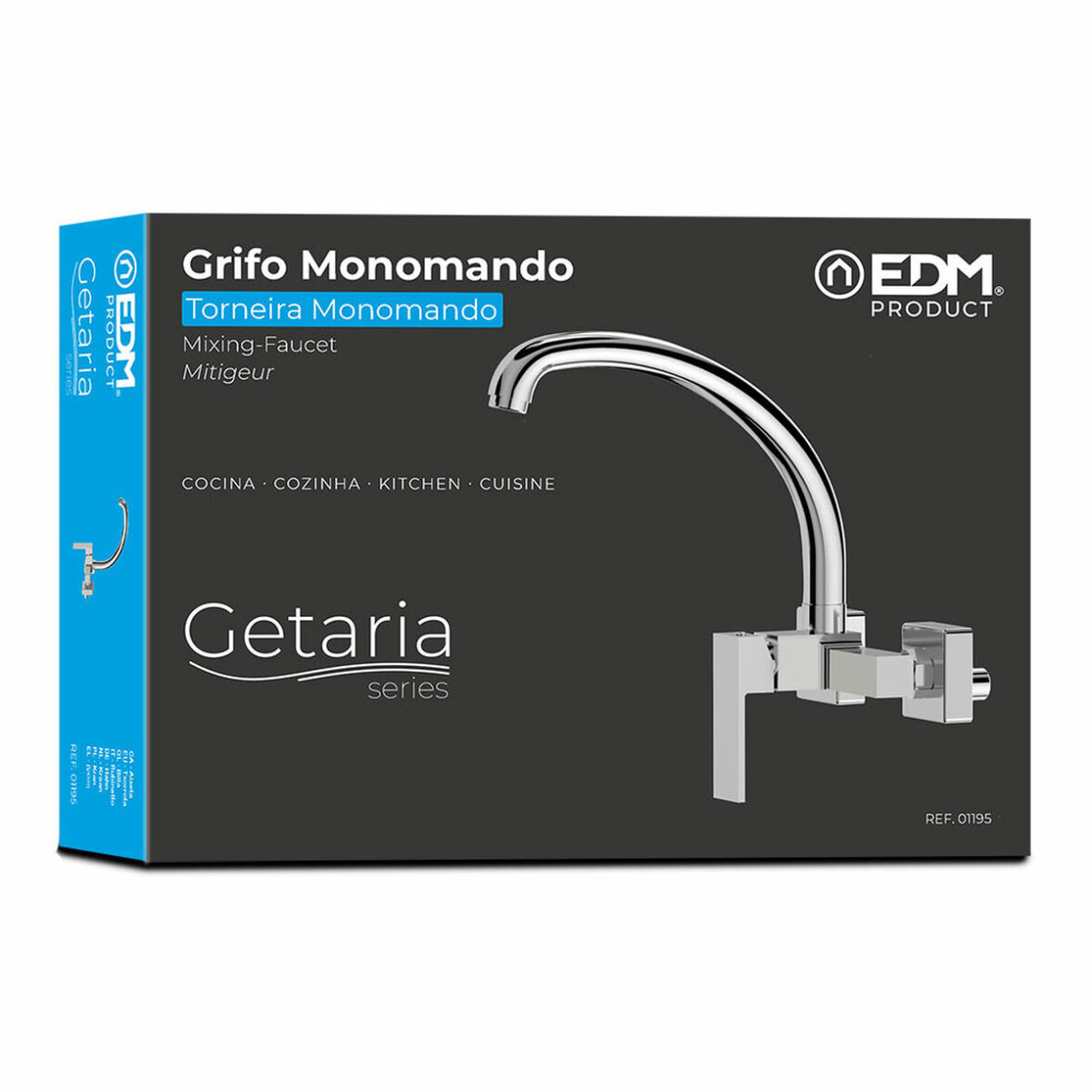 Grifo Monomando EDM 01195 Getaria Plateado Acero Inoxidable Latón Zinc Fregadero - Imagen 3