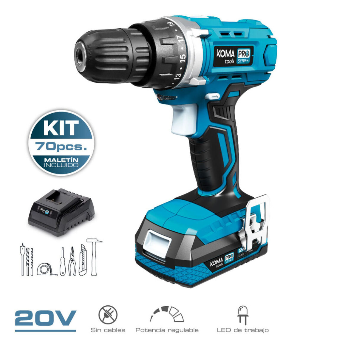 Set de taladro y accesorios Koma Tools Pro Series Atornillador 70 piezas - Imagen 3
