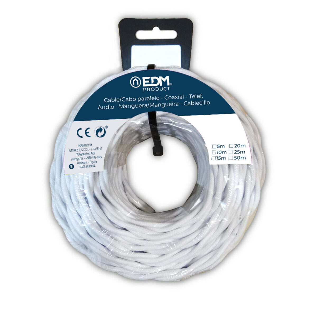 Cable EDM 11886 Blanco 2 x 1,5 mm 5 m