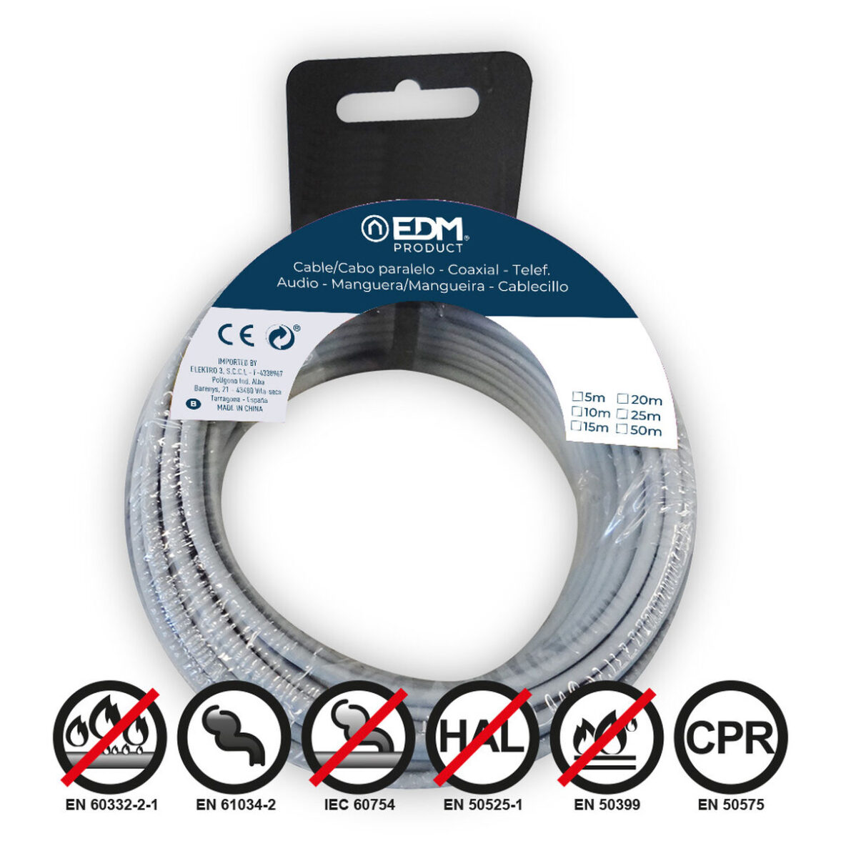 Cable EDM 28469 Gris 2,5 mm 20 m