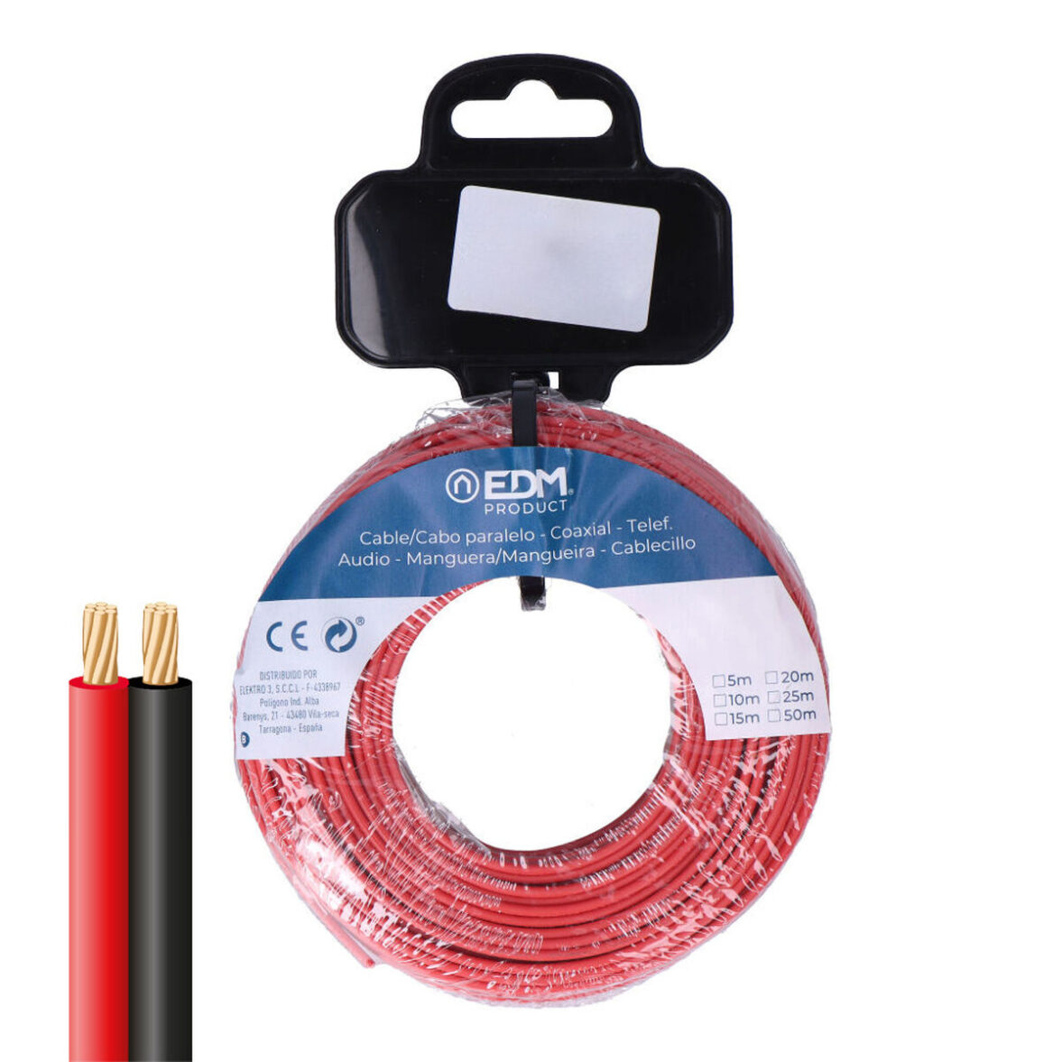 Cable paralelo plano EDM 28707 Negro Rojo 15 m 2 x 1 mm