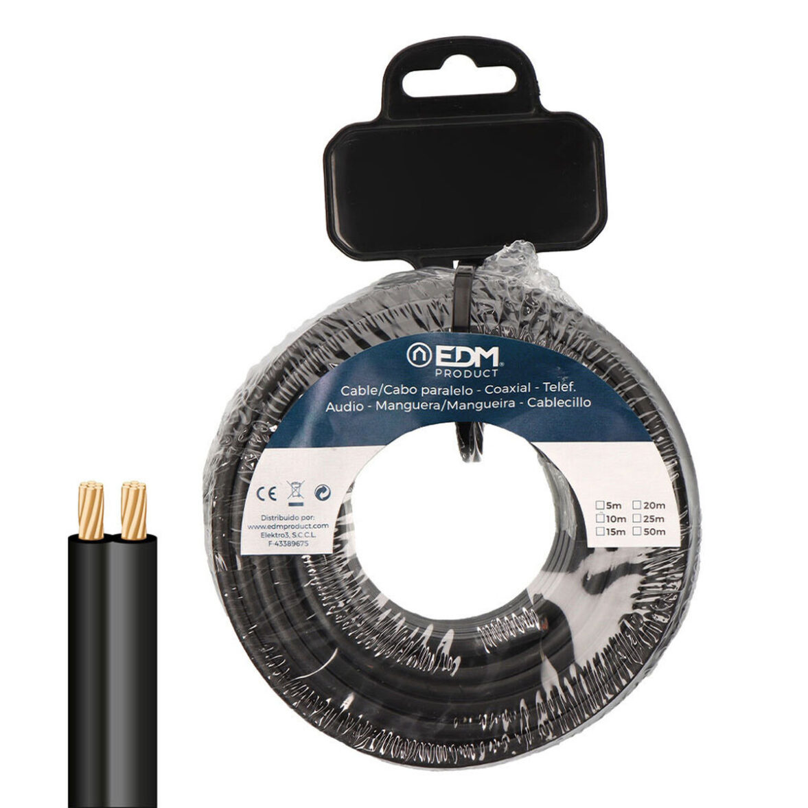 Cable paralelo plano EDM 28716 Negro 50 m 2 x 0,75 mm