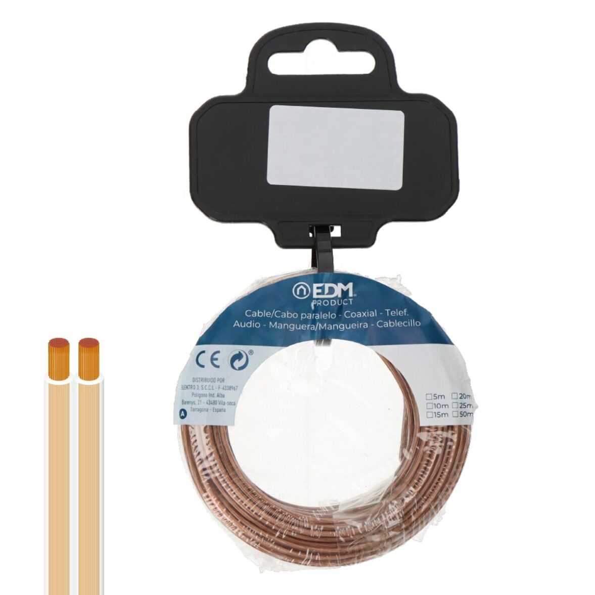 Cable paralelo plano EDM 28717 Transparente 5 m 2 x 0,75 mm