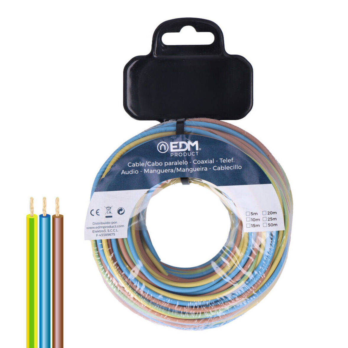 Cable paralelo EDM 28738 Azul Marrón 5 m Carrete h07z1-k