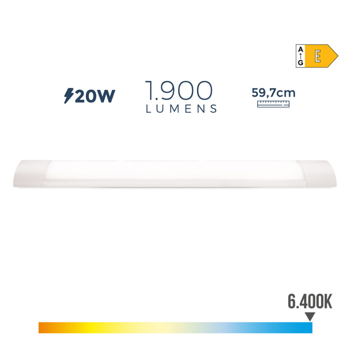Tubo LED EDM 31683 Blanco A E 20 W 1900 Lm 59,7 x 8 x 3,1 cm (6500 K) (6400 K) - Imagen 4