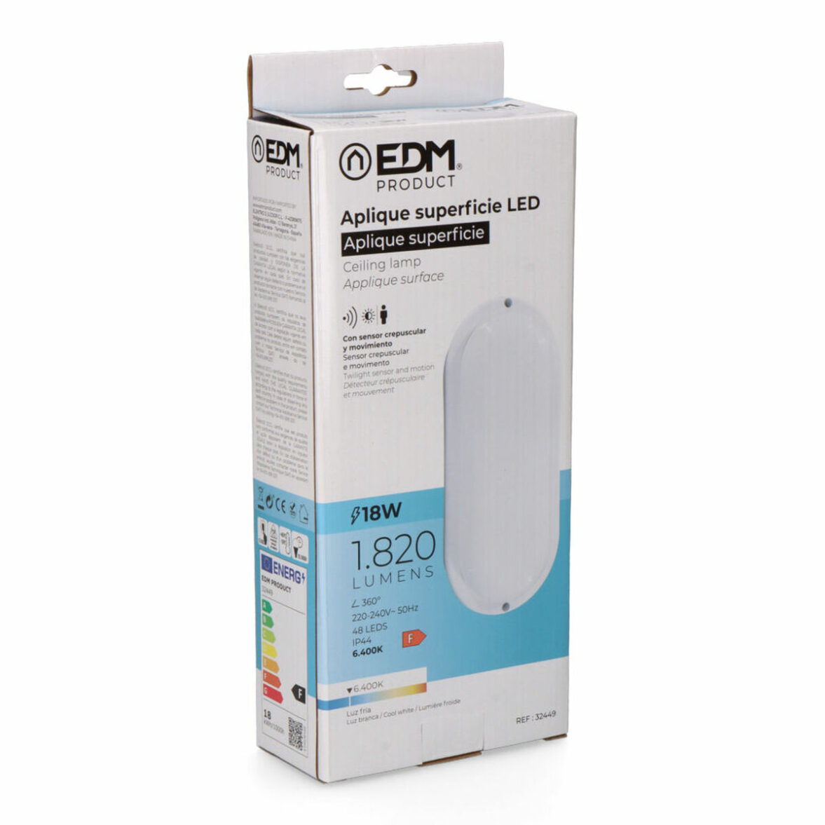 Aplique de Pared EDM 32449 Blanco Plástico F 18 W 120 W 1820 Lm Sensor de Movimiento Sensor de luz Ovalado (6400 K) - Imagen 3