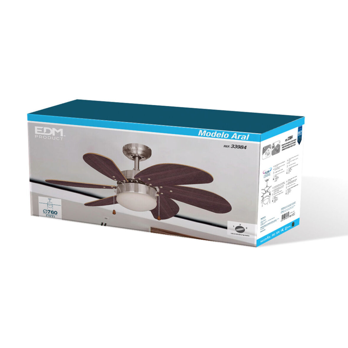 Ventilador de Techo con Luz EDM 33984 Aral Wengue Níquel 50 W - Imagen 3