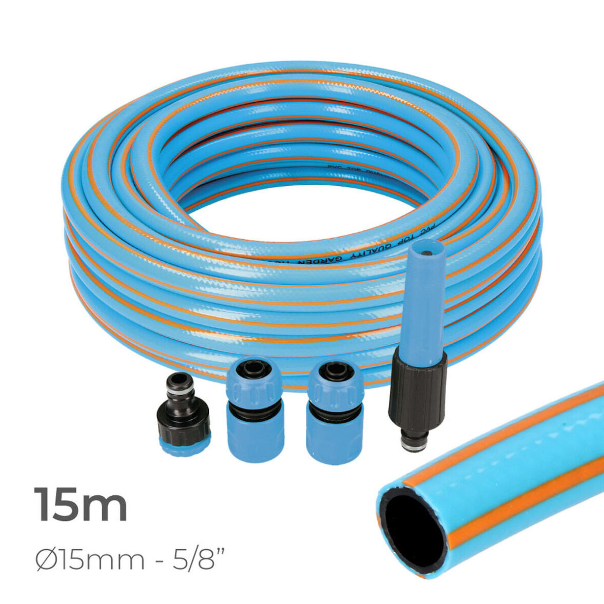 Set de Manguera con accesorios EDM 74107 PVC 5/8" 20 mm x 15 m Azul (15 m) - Imagen 3
