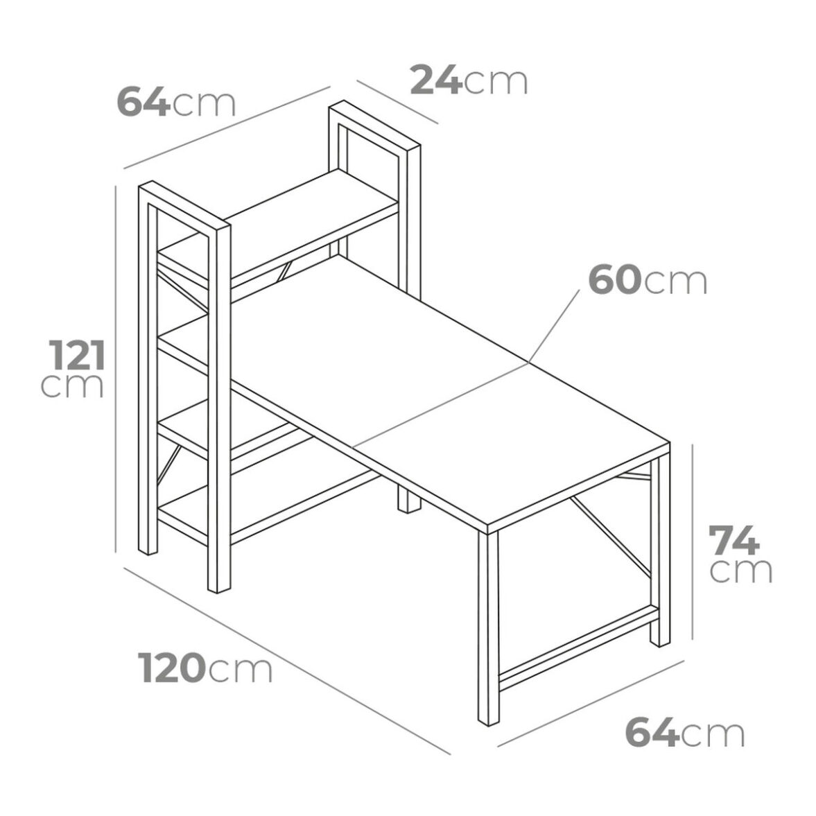 Mesa de Escritorio con Estantería EDM 75196 Negro Madera Metal 121 x 120 x 64 cm - Imagen 4