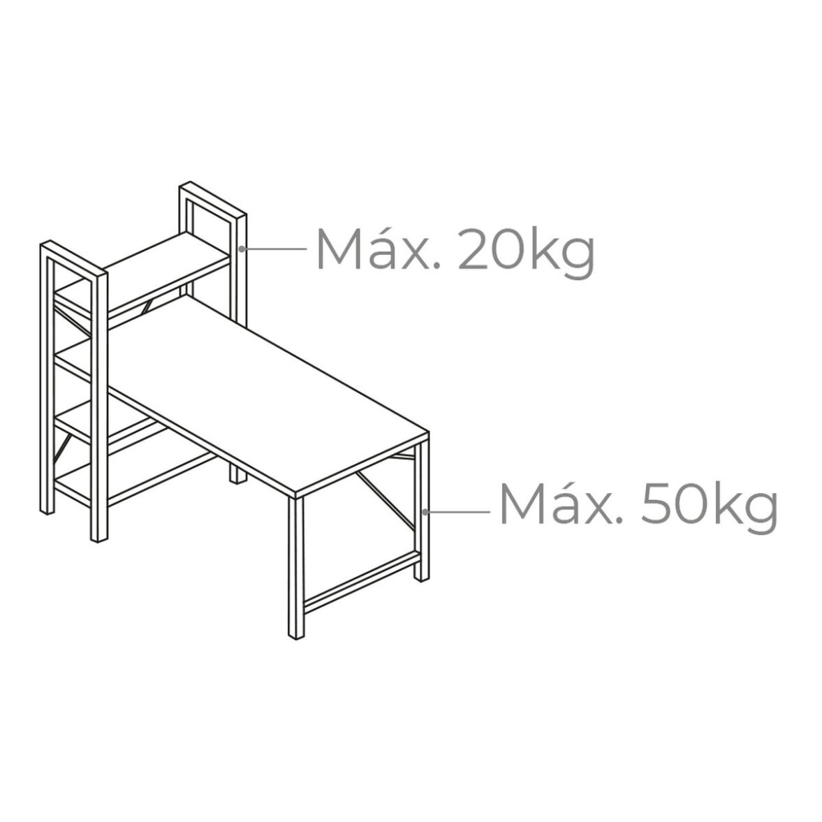 Mesa de Escritorio con Estantería EDM 75196 Negro Madera Metal 121 x 120 x 64 cm - Imagen 3