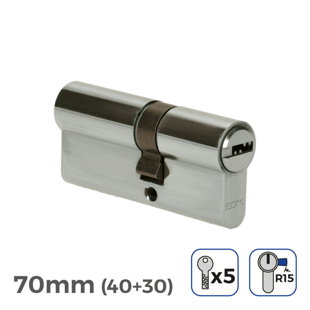 Cilindro EDM r15 Europeo Leva Larga Plateado Níquel (70 mm) - Imagen 4