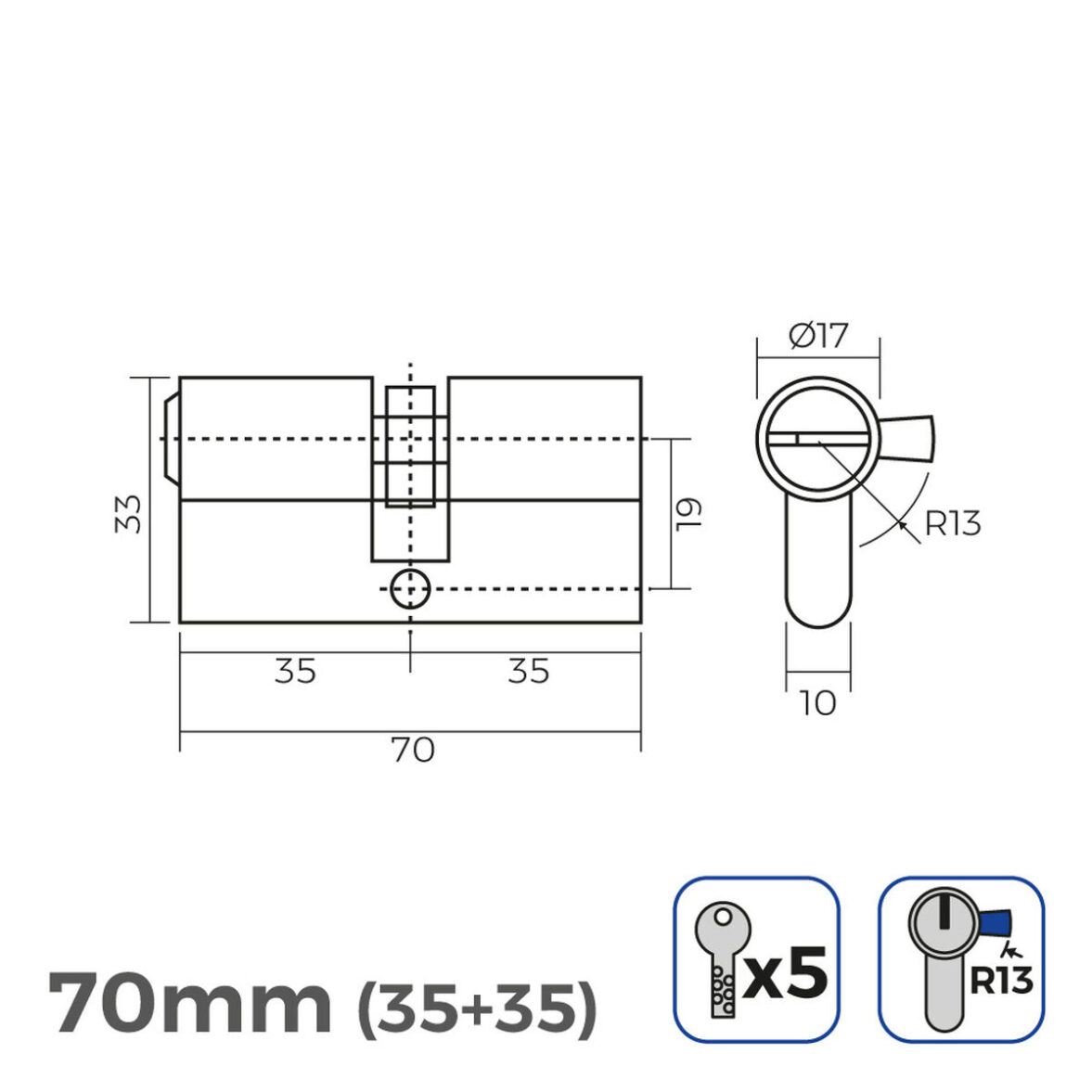 Cilindro EDM 85189 r13 Dorado Latón Leva Corta Europeo - Imagen 4